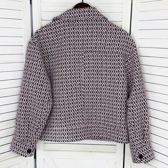 Topshop Dixie Textured Boucle Tweed Jacket Pink Black Size 6 - Picture 11 of 15